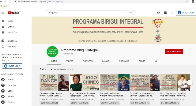 Atividades do Programa Birigui Integral estão disponíveis em canal do Youtube