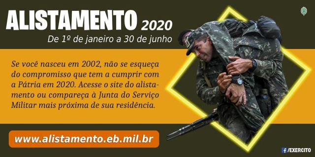 Alistamento Militar 2020 termina no próximo dia 30 de junho