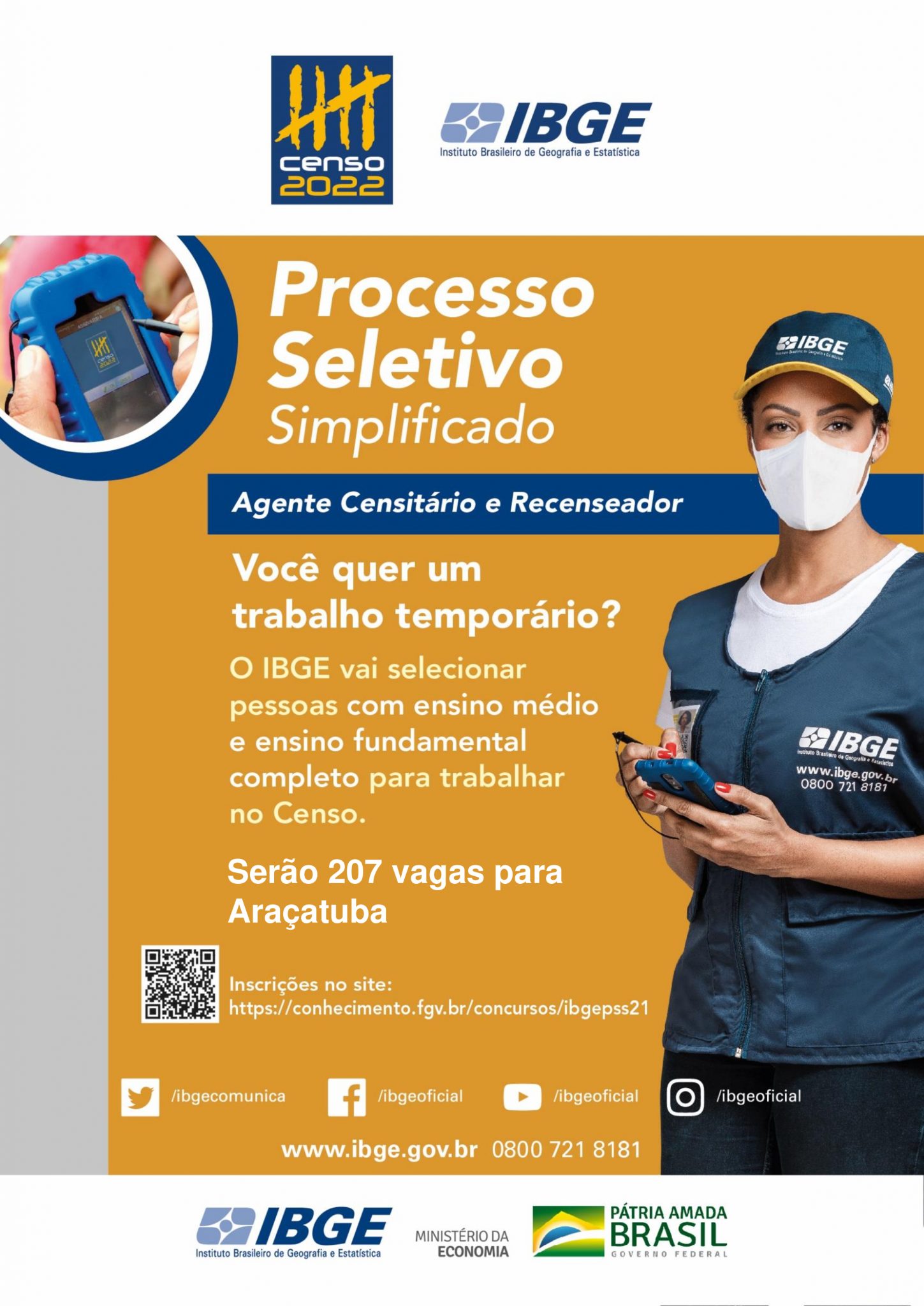 Parceria entre IBGE e Prefeitura de Araçatuba gera 207 vagas de trabalho no município