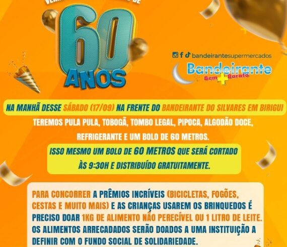 Bandeirante Supermercados comemora aniversário com bolo de 60 metros