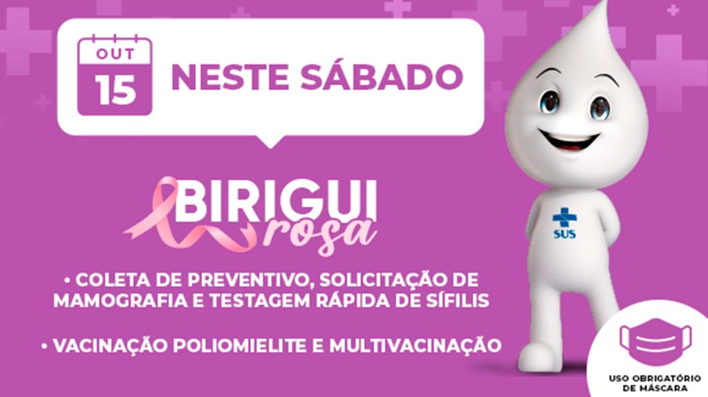 Birigui Rosa de saúde da mulher e vacinação deste sábado será na UBS 8 Jardim Planalto