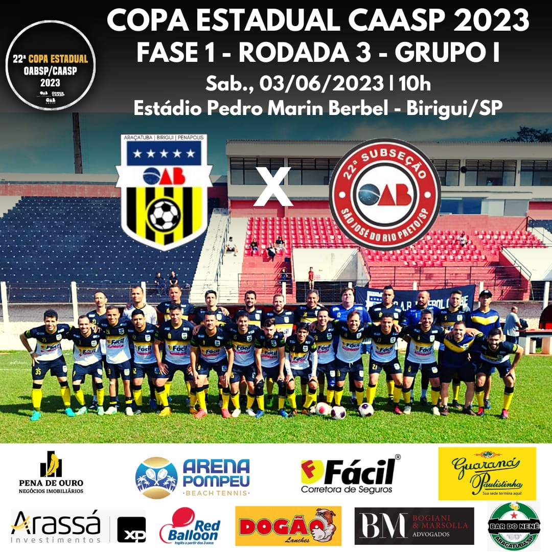 OAB Birigui receberá a 3ª Rodada da Copa Estadual CAASP/2023 de Futebol